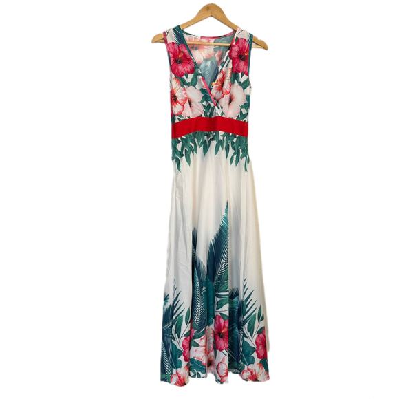 Vintage Seventies Tropical Hibiscus Maxi Dress with Side Zip No Tag Size 4 - Picture 1 of 16